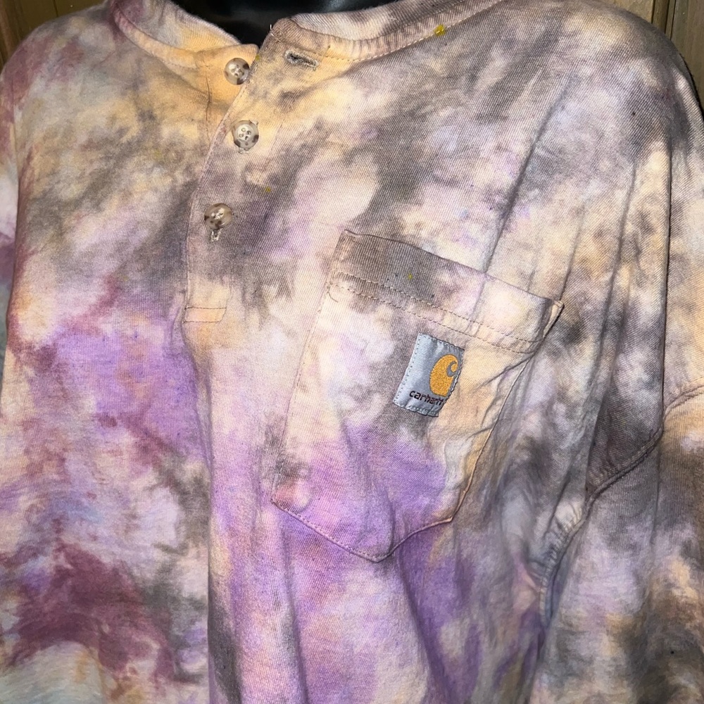 Carhartt Henley Multicolor Custom Tie Dye Long Sleeve Shirt Size 2XL - Picture 6 of 9